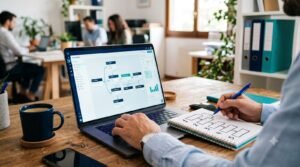 implementar IA en tu empresa: consultor diseñando un flujo de automatización en 5 pasos