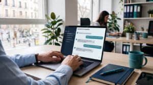 inteligencia artificial para pymes: consultor usando un asistente de IA en una oficina